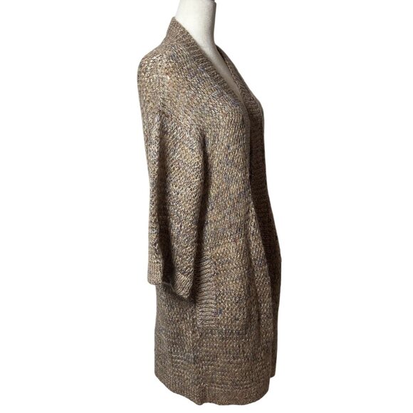 Wool Blend Chunky Knit Open Cardigan Sweater Brown Long Womens M soft cozy - Picture 2 of 10